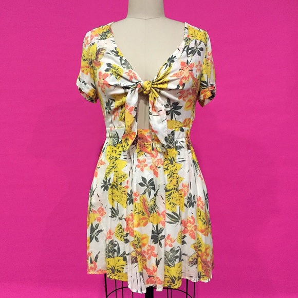 Free People tie front tropical mini dress