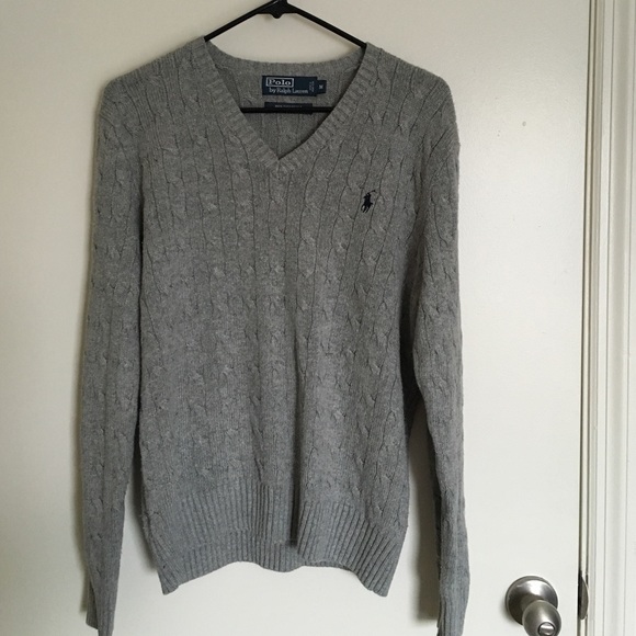 Men's Polo Cabled Tussah Silk V-Neck Sweater