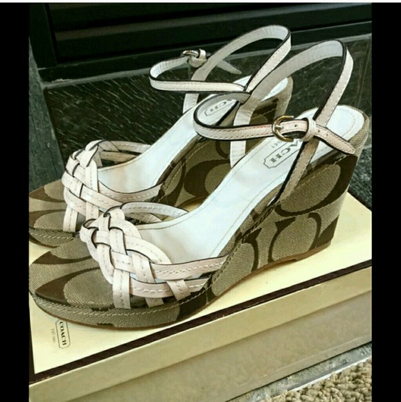 Coach Rose White Leather Wedges