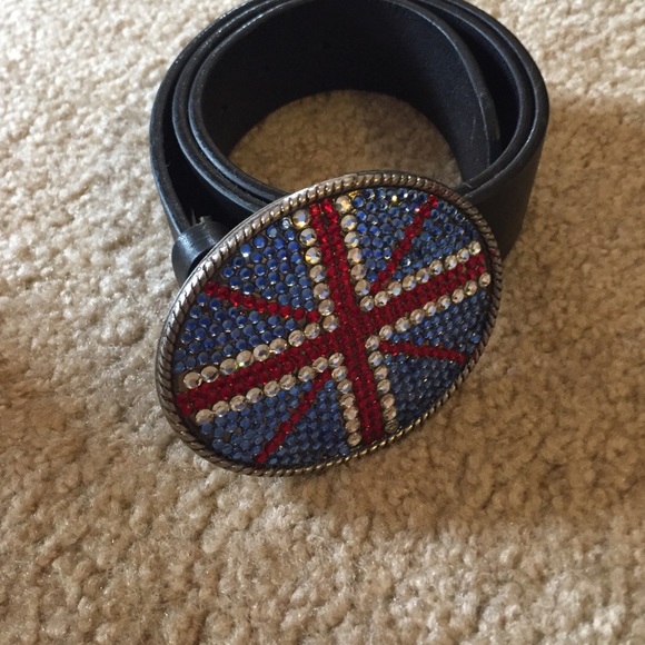Black belt with England flag stone belt buckle