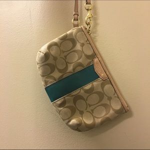 Teal/Tan Coach Wristlet