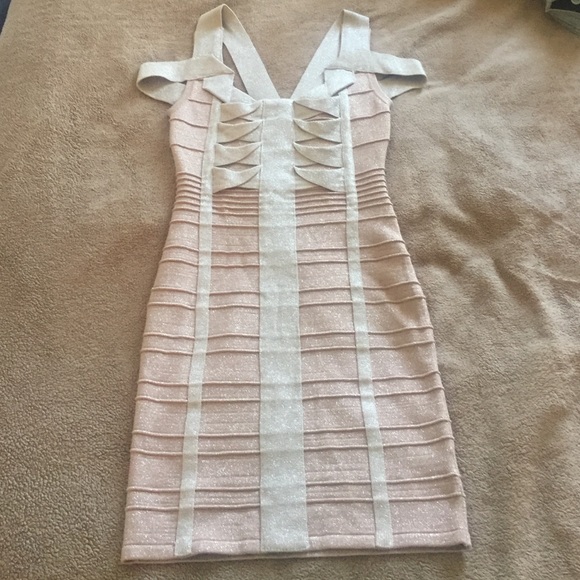 Tan and bronze off the shoulder dress