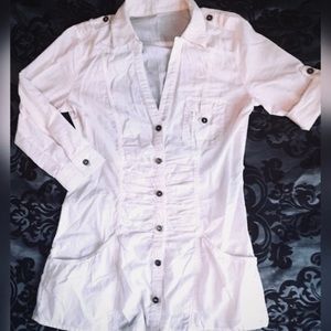 Designer button tunic sheer with pockets sexy cute