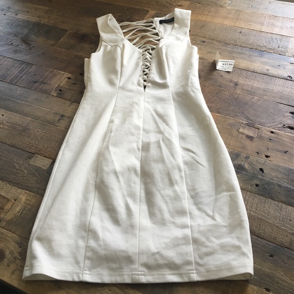 White Lace Up Cutout Dress