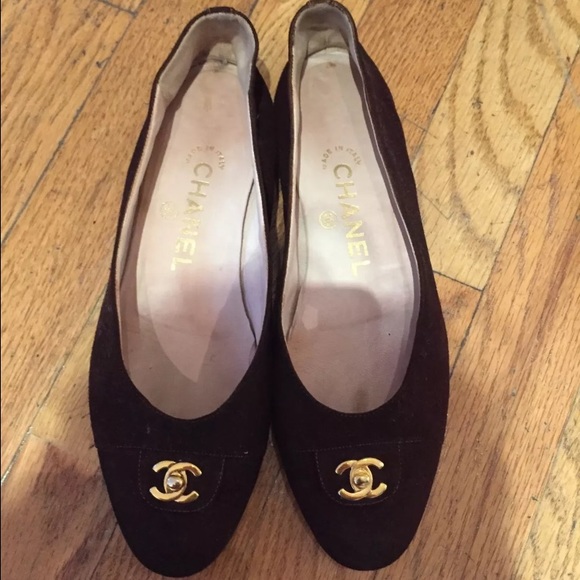Chanel Suede Ballet Flats 37.5 brown