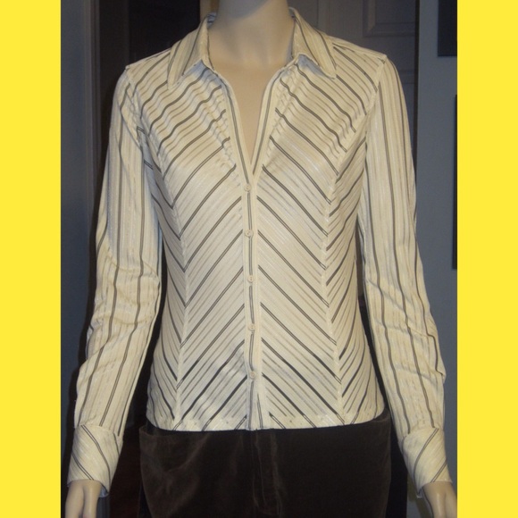 Express Long Sleeve Ivory Shirt - Chevron Stripes