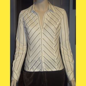 Express Long Sleeve Ivory Shirt - Chevron Stripes