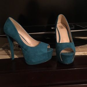 Turquoise peep toe heels worn once