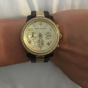 MICHAEL KORS tortoise and gold watch