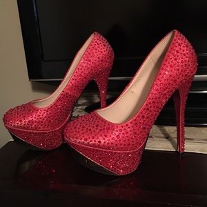 Red and gold sparkle heels never worn