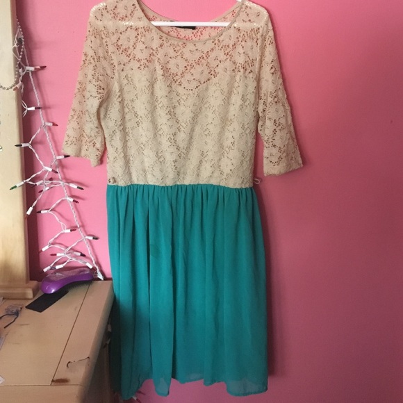 Lacy Beige and Blue Dress