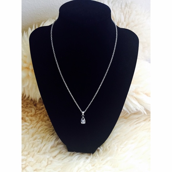 REAL Sterling Silver Lock Necklace with Crystals