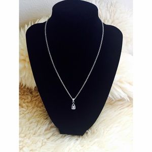 REAL Sterling Silver Lock Necklace with Crystals