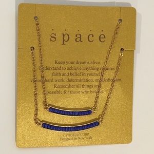 "Space" double strand necklace w/cobalt blue beads