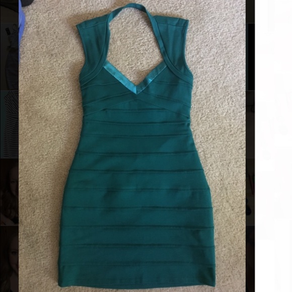 Teal backless bodycon dress