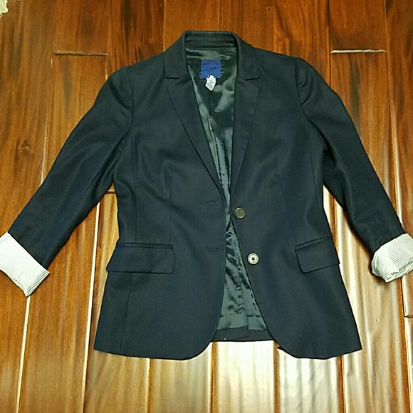 Navy J.Crew blazer with pinstripe cuffs