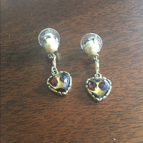 Betsy Johnson leopard and pearl earrings