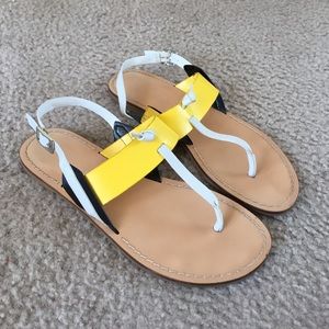 Yellow sandals with black & white detail