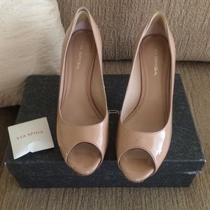 Via Spiga Italian Leather Peep Toe Pumps