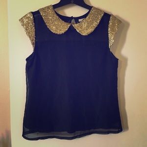 ✨Peter Pan collar gold sequin shirt