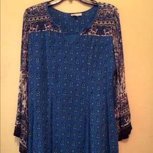 Blue printed knee length dress