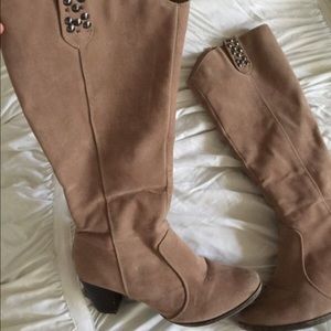Tan Suede Knee High Boots