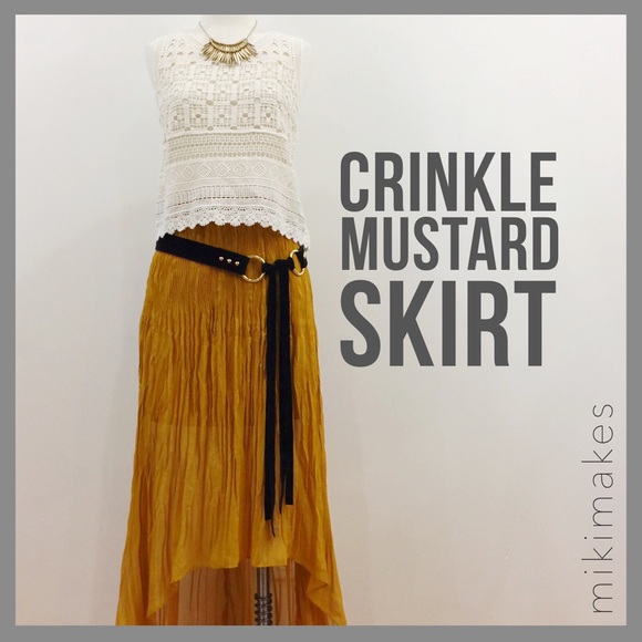 [ bar III ] high-low mustard crinkle maxi skirt - Picture 1 of 4
