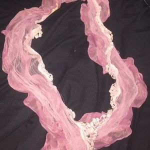 Pink ruffled skinny scarf