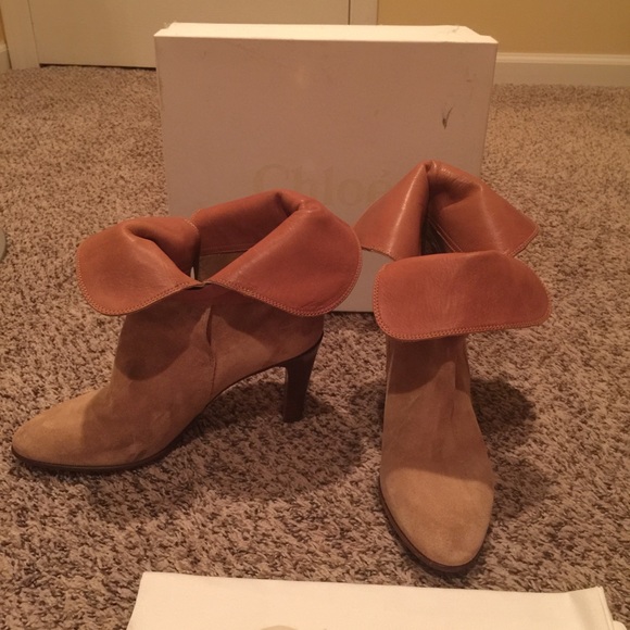 Chloe tan suede and leather ankle boots