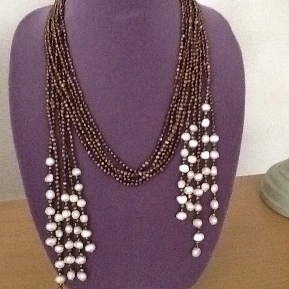5 strand chocolate and white fresh water pearls