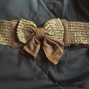 Brown tweed thick bow belt