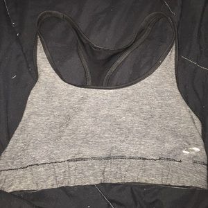 Reversible black and grey racerback sports bra