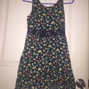 Floral tank dress with peekaboo lace waist