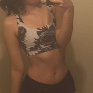 Black and white floral sports bra DISCONTINUED