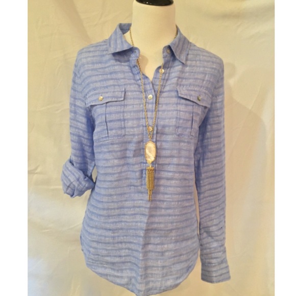 Vineyard Vines Blue Strip Linen Popover