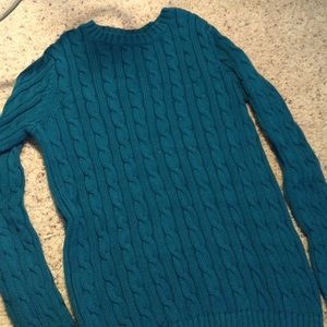 thick turquoise sweater!