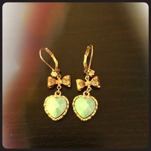 Betsy Johnson blue and gold heart dangle earrings