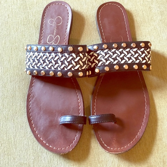 Slip on sandals  Black white and gold. Worn 5xs.