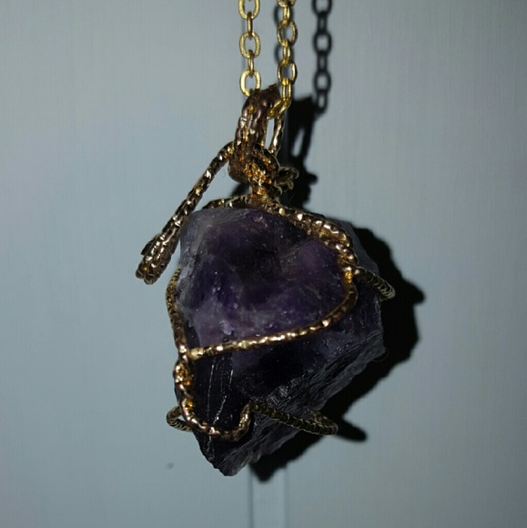 Amethyst stone on a gold chain