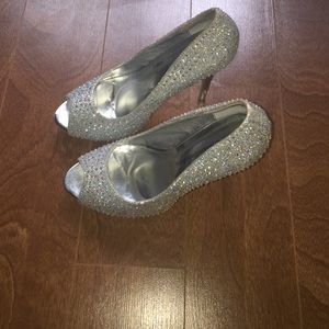 Cute rhinestone studded peep toe heels