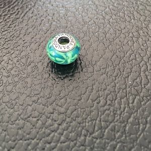 Green Flower on Aqua bead