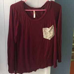 maroon long sleeve shirt