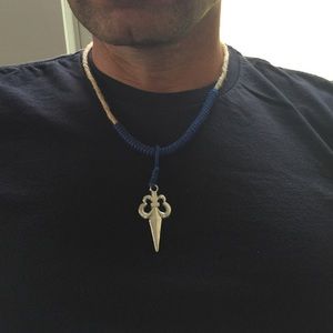 Spearhead men's twine and silver necklace