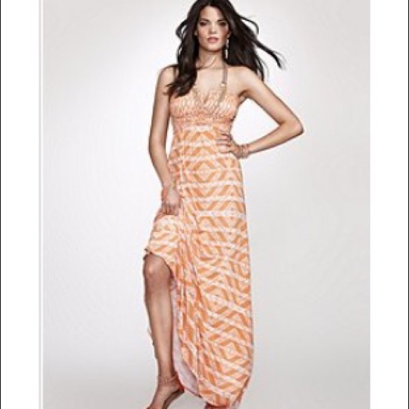 Guess peach/coral aztec print maxi dress