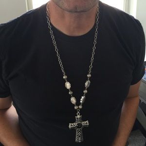 men's silver long cross necklace - gorgeous