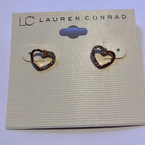 Lauren Conrad gold heart earrings w diamond accent