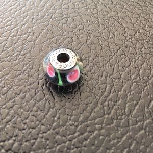 Pink Flowers on Black bead