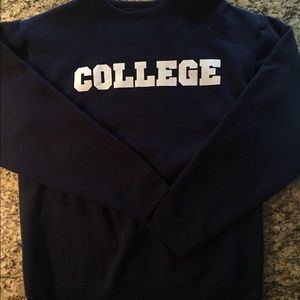 "COLLEGE" Navy Blue Crew Neck Sweater