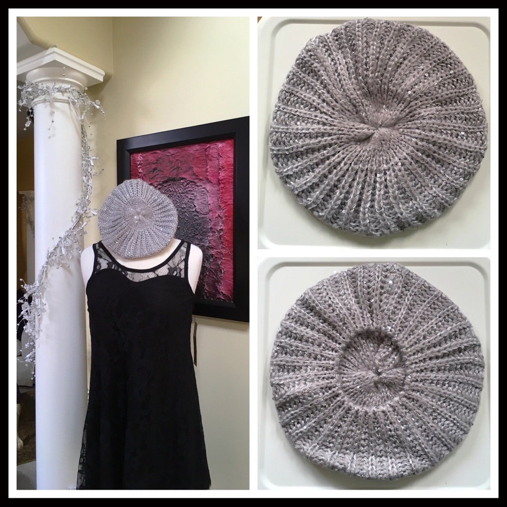 METALLIC SPARKLE SILVER GREY BERET BEANIE HAT A2C - Picture 4 of 8