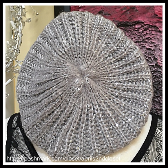 METALLIC SPARKLE SILVER GREY BERET BEANIE HAT A2C - Picture 2 of 8